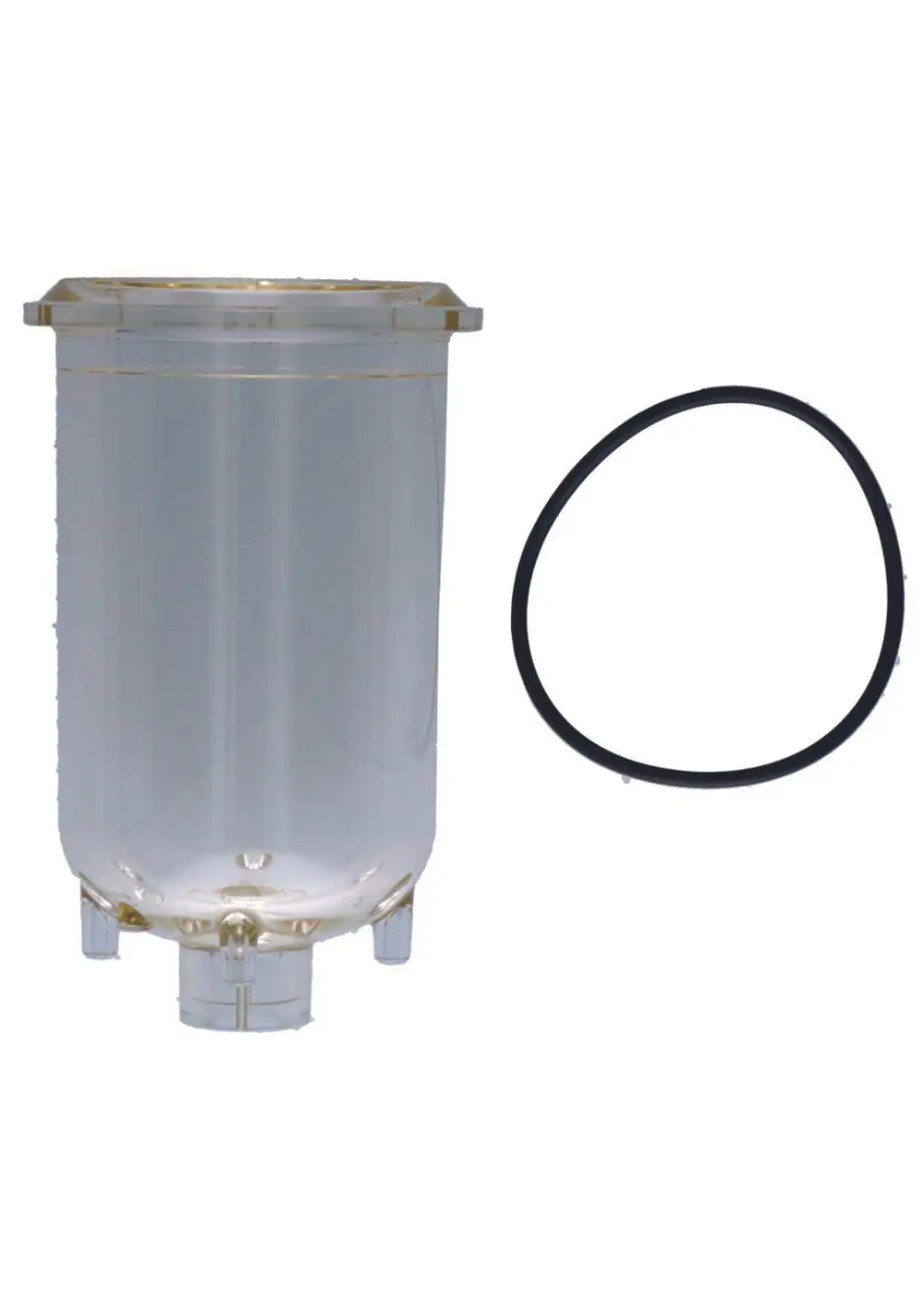 Transparente Filterglocke mit befestigten Anschlüssen und einem schwarzen O-Ring. Teil des Judo Ersatzteilsets, geeignet für bestimmte Wasserfiltersysteme.